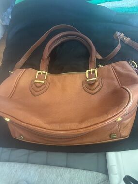 J. Crew Cognac Leather Satchel with Gold-Tone Hardware